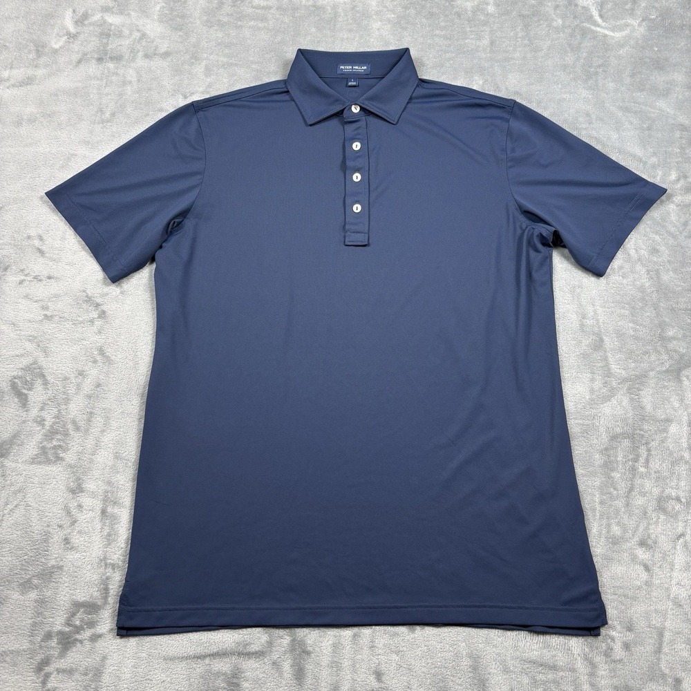 Peter Millar Soul Performance Mesh Polo Size Large Blue Crown Crafted Golf Shirt
